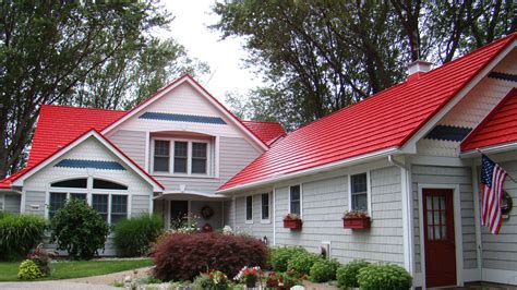 house with red metal rood|houses with red shingle roofs.